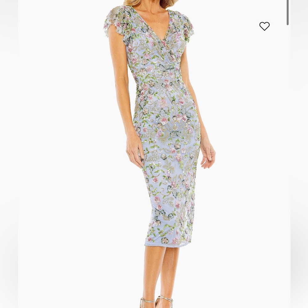 Mac Duggal Blue Floral Midi Dress